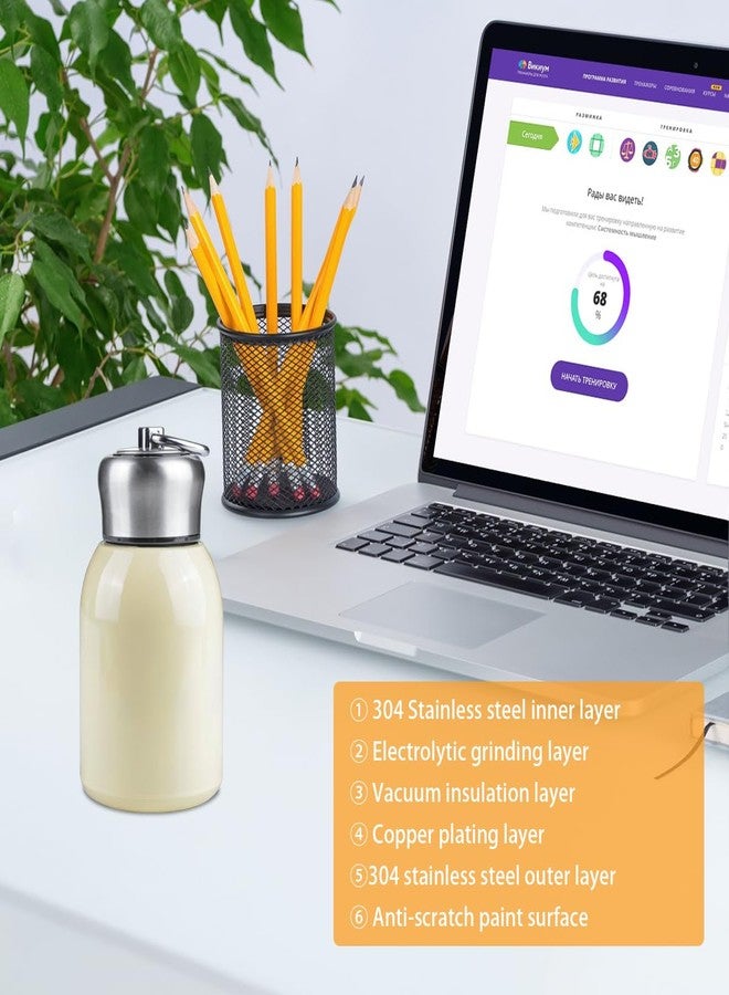 Fellibay 10oz/300ML Small Thermal Mug Leak Proof Vacuum Flasks 304 Stainless Steel Cold and Hot Thermal Flask for Kids Women Office Lunch Coffee Milk Tea (Beige) - Image 5